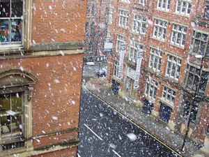 Manchester road snow scene